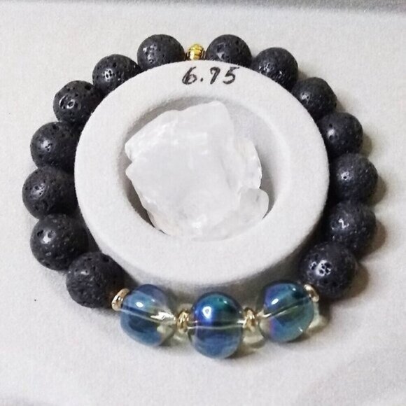 C.H.U.N.K.Y. MONKEY! Iridescent Shimmering Glass + Lava Rock Beaded Bracelet - Picture 7 of 8